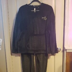 Black Pajama Set with Embroidered Text